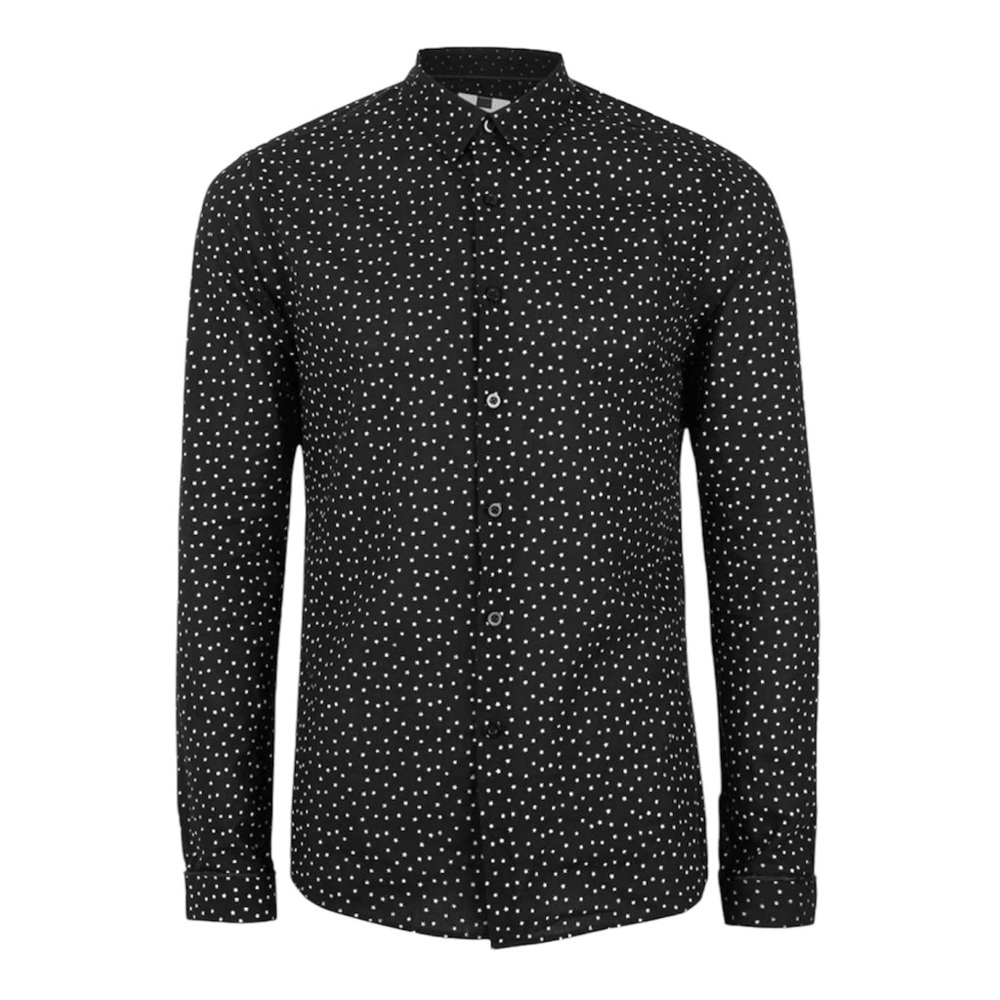 Men’s Topman Casual Black Cotton Button Shirt With White Star Print Size Medium